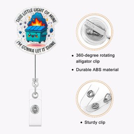 Celokiy Dumpster Fire Glitter Badge Reel, Funny Retractable ID Holder for Nurses, Office Workers, and Healthcare Staff