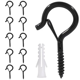 Pack of 10 stainless steel hook screws, ceiling hooks, wall hooks, with security, hook screws for hanging, for screwing hook screws, black