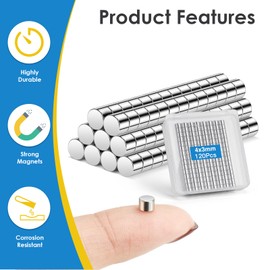 Wzone 4x3mm Small Magnets, 120 Pack Strong Fridge Magnets Mini Round Magnets for Office, Crafts, Whiteboard, Miniature Model, Photos and DIY