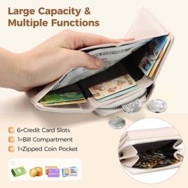 RRANCharltu Women's Small Leather Purse with Zip Coin Compartment Card Slots, Dark pink, Classic