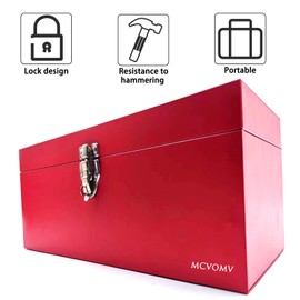 16" Portable Metal Toolbox Large Tool Box 18-Gauge Fishing Tackle Box Stee Tool Box Drawer Organizer With Metal Latch and Handle Red