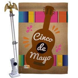 Cinco de Mayo Celebrate Guitarron House Flag Eagle Set Summer Party Cactus Pinata Sombrero Mexican Fiesta Outdoor Small Decorative Gift Yard Banner Double-Sided Made In USA 28 X 40