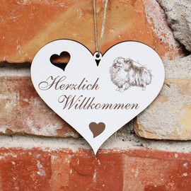 Herzlich Willkommen Sign, Pomeranian Pomeranian Pomeranian, Decorative Heart, Wooden Welcome Sign, Door Decoration