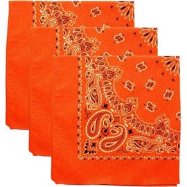 Trainmen Paisley Bandanas Head Scarf Do-rag 100% Cotton Bandanna Head Cover 22" x 22", 3 Pack, Neon Orange