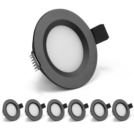 Gr4tec LED Recessed Spotlight 12 V Black, 6 x Spot LED IP44 3 W Warm White 3000 K 240LM 84Ra, Cabinet Light 12 mm Extra Flat, Recessed Spot Hole 58-62 mm for Motorhome, Caravan, Wardrobe