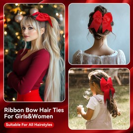 AXEN Large Cheerling Bow, 8 inch Cheer Hair Bows with Ponytail Holder for Teen Girls Sports Cheerleader Hair Accessories, Red