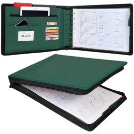 REALIKE Zippered Business Checkbook Binder for Business Checks, 7 Ring Check Binder for 9x13 Sheets,600 Checks Capacity, PU Leather Portfolio with Zipper Pouch & Storage Organizer