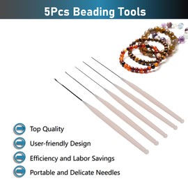 5Pcs Beading Tools Beading Needles Threading Needles Bead Crochet Hook Jewelry Tools Tee Hook for Jewelry Making Beads Hole Diameter below 1.8mm