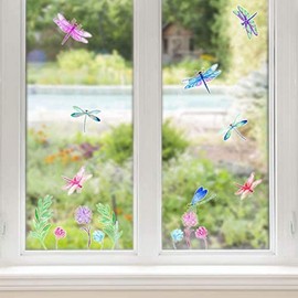 Stickerscape Spring Window Stickers (Dragonflies & Flowers) | Spring Window Decal, Spring Window Decor, Easter Window Stickers | Easy to Apply, Cleanly Removable and Repositionable