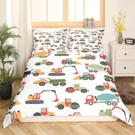 Homemissing Double Cartoon Excavator Bedding Set Children's Building Comforter Cover Set Children's Boy Tractor Duvet Cover Vehicle