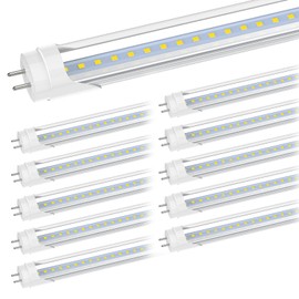 JESLED 4FT LED T8 Type A+B Tube Lights, 12W(50W Equivalent), 2400LM High Output, 6000K, Plug and Play or Ballast Bypass, Double End Powered, 4 Foot T10 T12 Fluorescent Bulbs Replacement, Clear, 10Pack