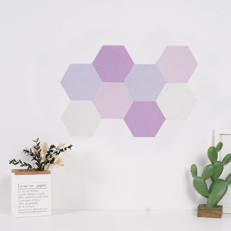 LAJAR 8 Pcs Hexagon Felt Bulletin Board Tiles, Self Adhesive