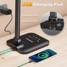 CHARYJOD LED Desk Lamp for Office Home, Height Adjustable Architect Desk Light with USB Adapter, Stepless Dimming Desk Lamp Light for Reading, Study, Workbench