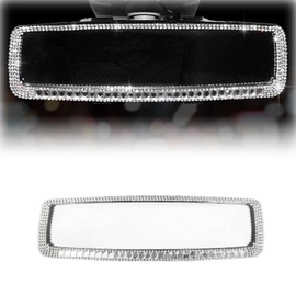 ZIMISI Bling Car Rear View Mirror, 10.51 Inch HD Glass Clip-on Wide Angle Rearview Mirrors, Crystal Diamond Panoramic Rear View Mirror Accessories, Bling Car Decoration for Women Girls (Silver)