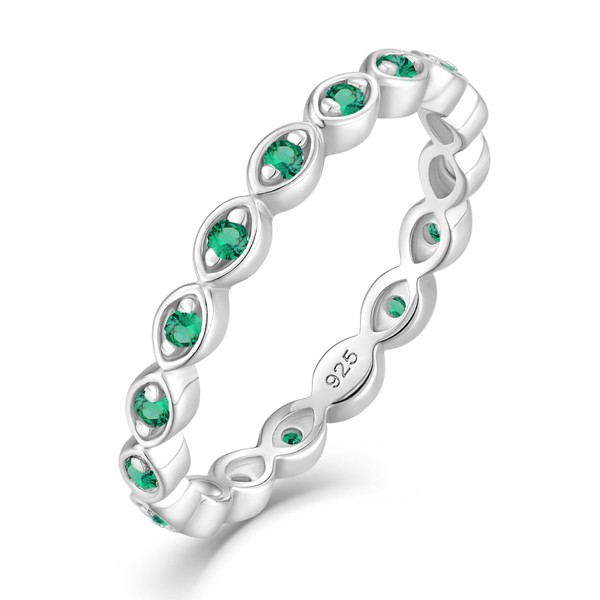 Vemhel Sterling Silver Stackable Rings Created Emerald Eternity Bands Jewelry