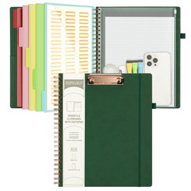Ospelelf Ospelelf Leather Clipboard Folio with Notepad for Letter Size, Spiral Clipboard Folder with Storage Zipper Pouch, 5 Folders with 10 Pockets, 39 Divider Label Stickers, Pen Loop Series (Green)