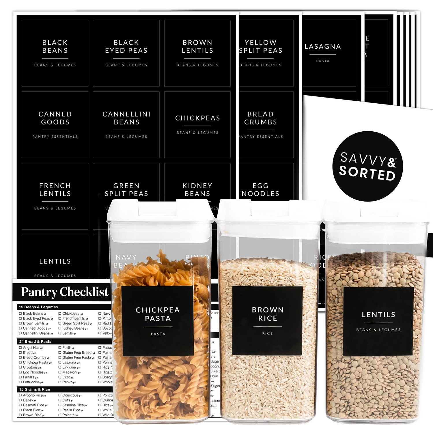 Black Labels for Containers, 180 Kitchen Labels for Food Storage ...