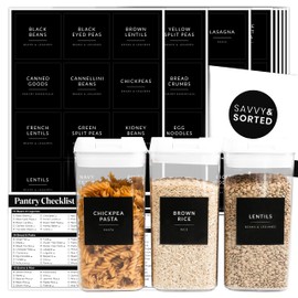 Black Labels for Containers, 180 Kitchen Labels for Food Storage Container Labels, Pantry Labels for Food Containers, Organize Pantry Essentials Canister Labels, Food Labels for Containers