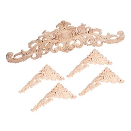 uxcell 5pcs Wood Appliques Onlays Set DIY Horn Flower Decorative Wood Carved Onlay for Furniture Bed Door Wardrobe,Weighs 170g, (1pc 40cm and 4pcs 12cm Length)