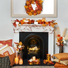 DearHouse 12Pcs Artificial Pumpkins Maple Harvest Fall Decoration Autumn Thanksgiving Harvest Home Decoration (White&Orange)