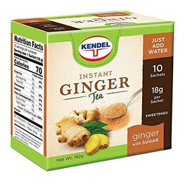 Kendel Instant Ginger Drink with Sugar, Made from Real Ginger Crushed into Fine Powder, Contains Cane Sugar, May Aid Digestion, Can be Enjoyed Hot or Cold, Caffeine Free (10 Sachets Per Box)