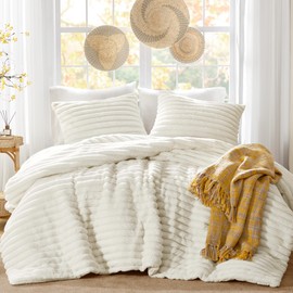 Intelligent Design King Comforter Set, Plush Bedding, Microfiber Reverse, 3 Piece, Lightweight, Super Soft Ribbed Velvet Comforter 2 Shams, All Season Fluffy Bed Set, Avril, King/Cal King Ivory