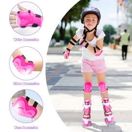 Roller Skates, Adjustable Light up Roller Skates Kids for Girls Boys Ages 3-5 5-8 8-12, Kids Skates with Protective Gear Set Gift for Indoor & Outdoor(Dark Pink, Medium -Big Kid (13C-3))