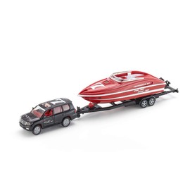 siku 2543, Car with Motorboat, 1:55, Metal/Plastic, Black/Red, Floating toy boat