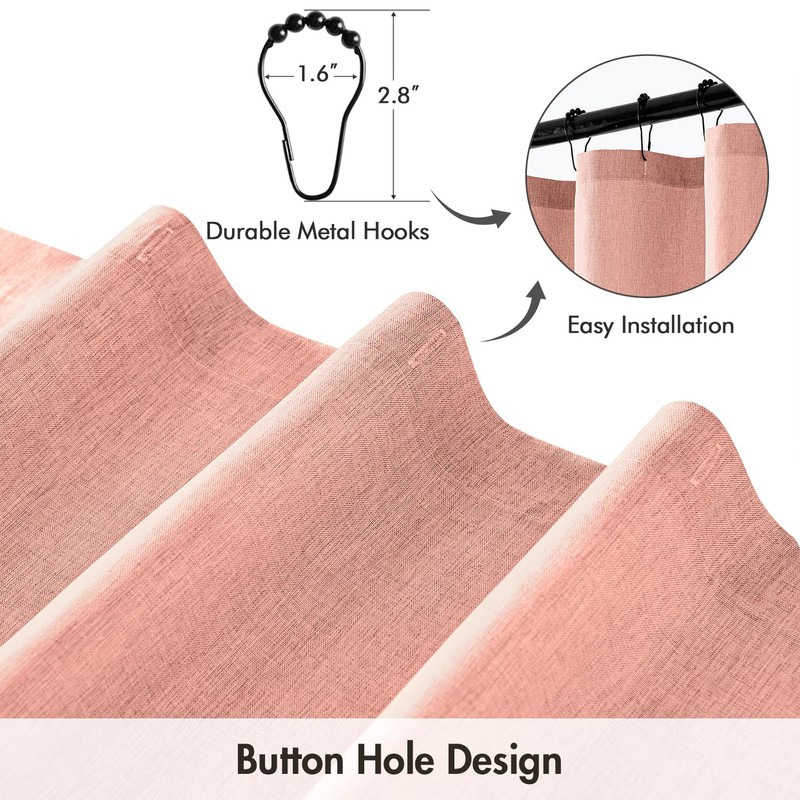 ANRODUO Blush Pink Extra Long Linen Shower Curtain, 84 Inch