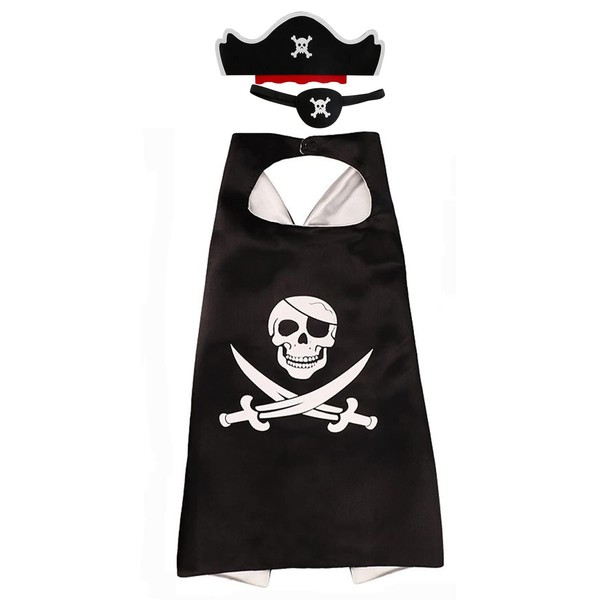 RioRand Cartoon Pirate Dress Up Satin Capes Cosplay Birthday Party Kids Costume 1pcs Black