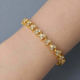 Aneneiceera Vintage Crystal Heart Bracelet Gold Rhinestone Bracelet Multi Love Heart Chain Bracelet Shiny CZ Love Bracelet Hand Chain Jewellery For Women, Zinc