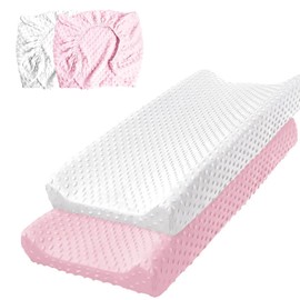 2 piezas cambiador para bebe, Funda de colchón elástica extraíble y lavable, Material de algodón puro, Suave y transpirable (Blanco+ Rosa, Tamaño estándar)