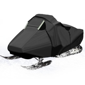 WODHMIEY Snowmobile Cover, 210D Oxford Fabric Windproof Waterproof, Heavy Duty Snowmobile Cover With 2 Windproof Straps for Snowmobiling With Refelctive Stripes (L 145x51.2x47.6)