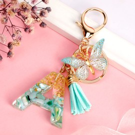 MWOOT Letter Keychain Initial Letter Key Chain, Alphabet Resin Key Chain Pendant Handbag Purse Charm, Grün-a