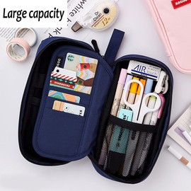 MAMUNU Multifunctional Large Capacity Pencil Case for Boys Girls Women Men, darkblue, Modern