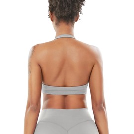 VOYJOY Women Workout Impact Bras Medium Low Support Halter Sports Bras Seamless Open Back Gym Padded Yoga Crop Top Feather M