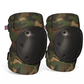 Paclord PRO Army Style Multi-Level Protection Knee Pads, Medium Size, Woodland Camo, 1 Pair - Hard Cap & Adjustable Grip for Free Movement - All Day Comfort, Made in USA