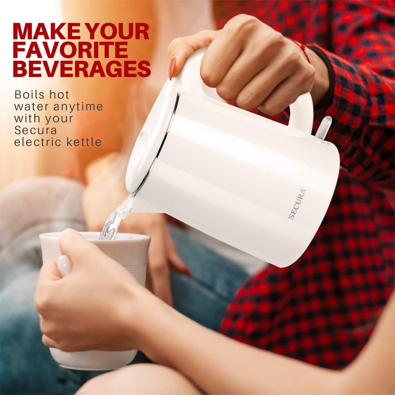 Secura Stainless Steel Double Wall Electric Kettle Water Heater for