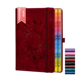 Password Keeper Book with Colorful Alphabetical Tabs, 5.7"×8.4"Hardcover Internet Password Book for Organized Internet Website Address Logins,Password Notebook for Home Office, Wine Red.