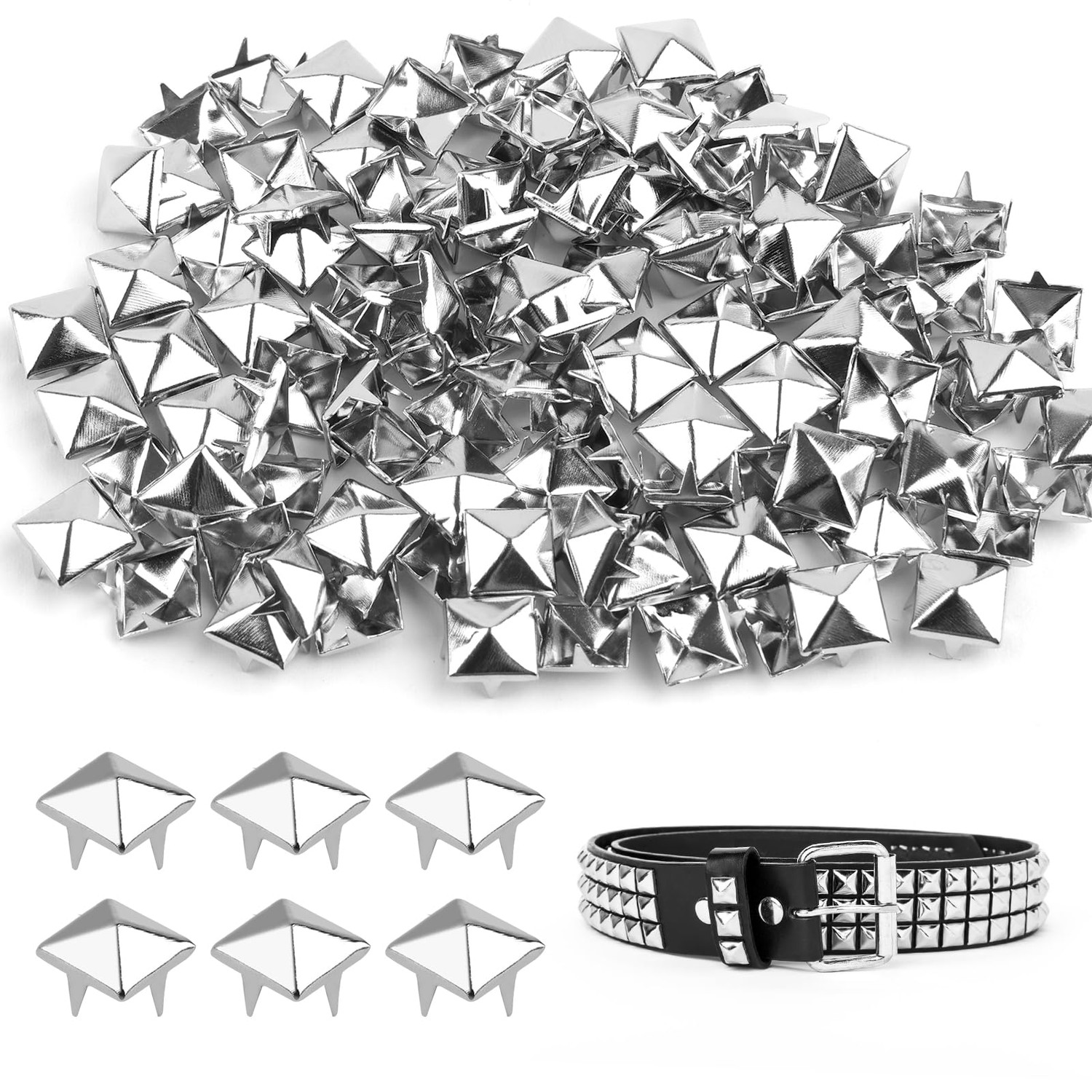 Hopton Pack of 100 Square Rivets Metal, Silver Rivets for Leather ...