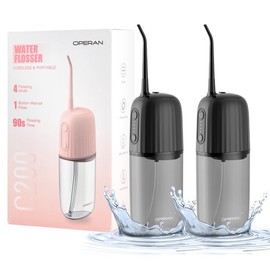 Operan Portable Water Dental Flosser for Teeth Whitening, IPX7 Waterproof, 200ML Water Tank, Travel Flosser with 4 Professional Modes & 4 Jets - Combined Variations: Black*2