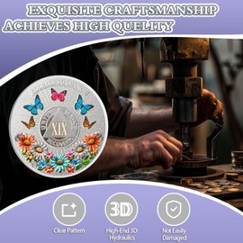 YRCKUDZKG Colorful Sunflower 19 Year Sobriety Coin Butterfly Nineteen Year Sobriety Chip Courage to Change AA Chips and Medallion Silver AA Coin Recovery Anniversary Token Sobriety Gifts for Men Women