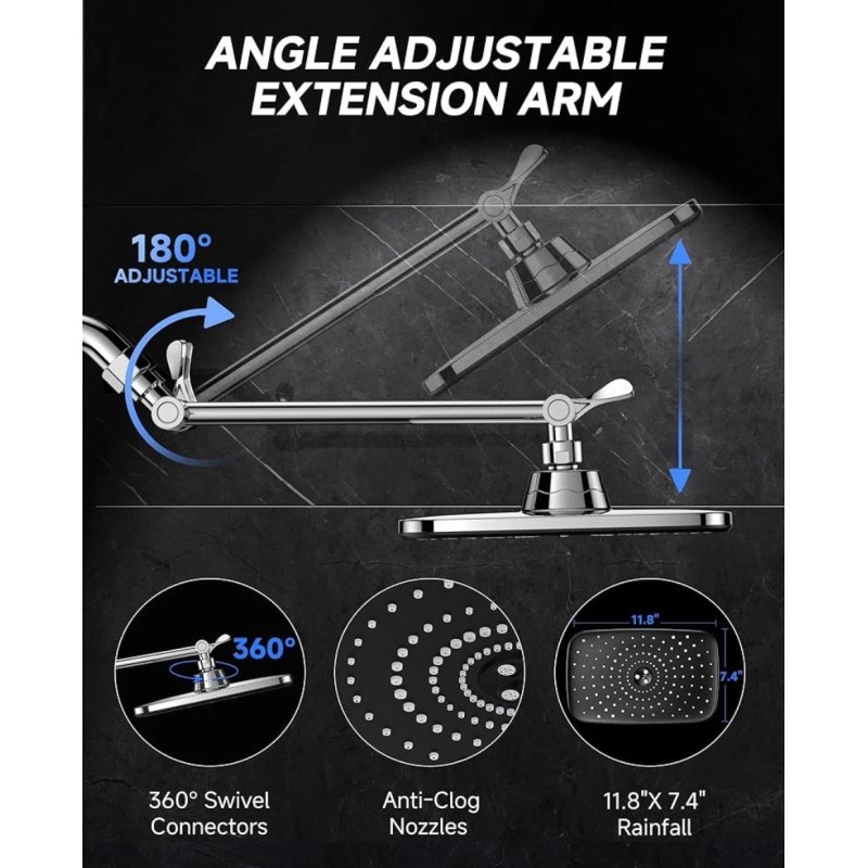 Veken 11.8" Rain Shower Head Rainfall Showerhead with 11" Stainless
