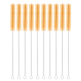 uxcell 10Pcs Drinking Straw Cleaning Brushes, 10" x 5/8" Nylon Bristles Long Straw Brush Pipe Cleaner for Washing Straws Pot Spout, Sippy Cup, Bottle and Tube (Yellow)