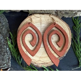 ꧁ LANGE SPIRALE - GROSSE OHRRINGE BRAUNES HOLZ NATURHOLZ OHRRINGE ꧂ goldene Haken Ohrringe