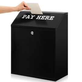 Yaocom 18 x 15 x 7 Inch Safe Cash Box Money Collection Metal Donation Box with Lock Wall Mount Pre Drilled Mailbox Delivery Ballot for Home Office Outdoor Self Serve Stand (Black)