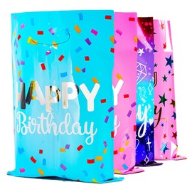 Jidyllic 40 Pcs Happy Birthday Party Bags for Girls Boys,Party Favor Bags Children Birthday Goodie Bags Little Candy Treat Bag Loot Bag with Handle Cute Plastic Gift Bags for Kids Birthday Party