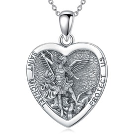 Seiyang St Michael Necklace for Women 925 Sterling Silver Heart Archangel Michael Medal Protection Jewelry Religious Gifts