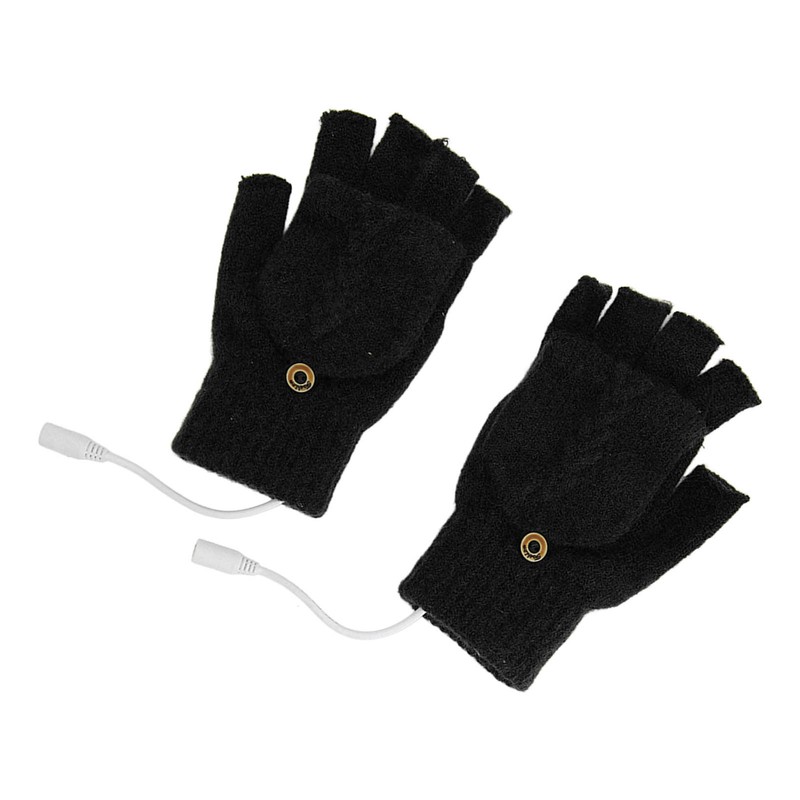 USB Heated Gloves Full Half Fold Back Warm Heated Winter