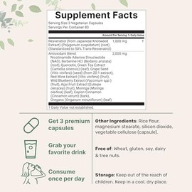 Micro Ingredients Resveratrol NAD Complex 3,000 mg para mujeres y hombres, 240 cápsulas vegetales | Alternativa de suplemento NMN | Mezcla 11 en 1 con